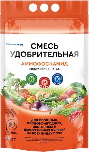 Изображение товара Удобрение No Brand Смесь Аммофоскамид NPK 5:16:35 (3кг)