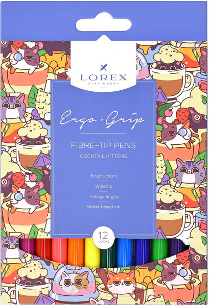 Изображение товара Фломастеры Lorex Ergo-Grip Cocktail Kittens / LXFPEG12-CK (12цв)