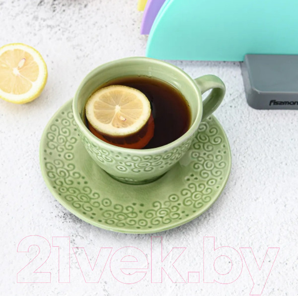 Изображение товара Чашка с блюдцем Fissman Lykke 6348 (зеленый)