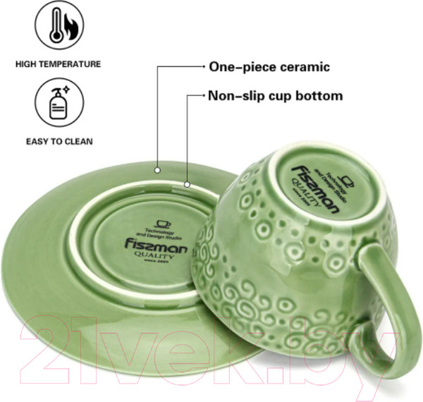 Изображение товара Чашка с блюдцем Fissman Lykke 6348 (зеленый)