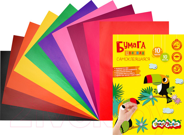 Изображение товара Набор цветной бумаги Каляка-Маляка Самоклеящаяся / БЦСКМ10 (10цв)