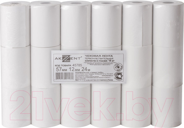 Изображение товара Чековая лента Akzent Термобумага 57мм / 45785 (18шт)