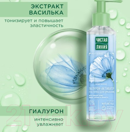 Изображение товара Гель для умывания Чистая Линия Гиалурон-активатор Экстракт василька для всех типов кожи (160мл)