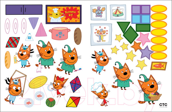 Изображение товара Развивающая книга Мозаика-Синтез Три кота. Развивающие наклейки. Наш день / МС11557