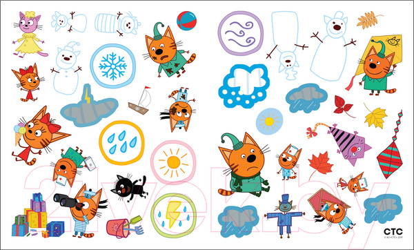 Изображение товара Развивающая книга Мозаика-Синтез Три кота. Развивающие наклейки. Погода / МС11558