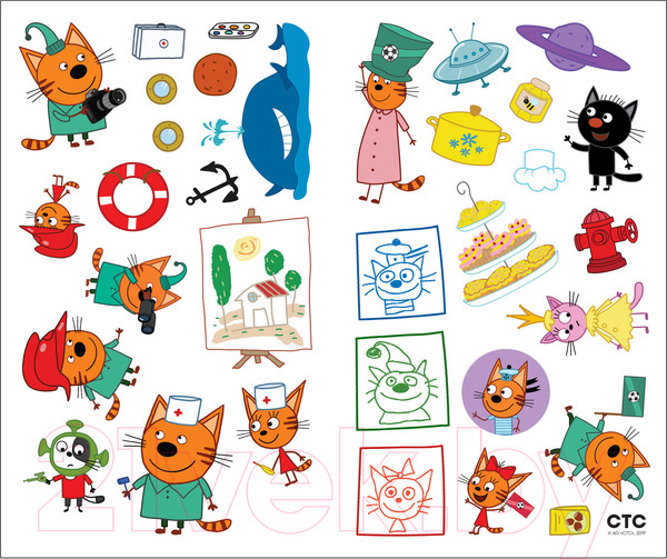 Изображение товара Развивающая книга Мозаика-Синтез Три кота. Развивающие наклейки. Профессии / МС11559