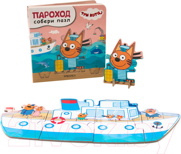 Изображение товара Книга-пазл Мозаика-Синтез Три кота. Собери пазл. Пароход / МС11693