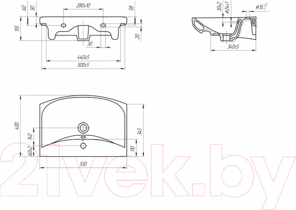 Изображение товара Умывальник со смесителем Cersanit Carina 55В / S-UM-CAR55/1 + 63020