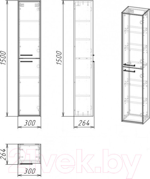 Изображение товара Шкаф-пенал для ванной Grossman Реал 30 / 303007