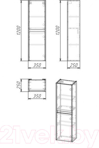 Изображение товара Шкаф-полупенал для ванной Grossman Эдванс 35 / 303504