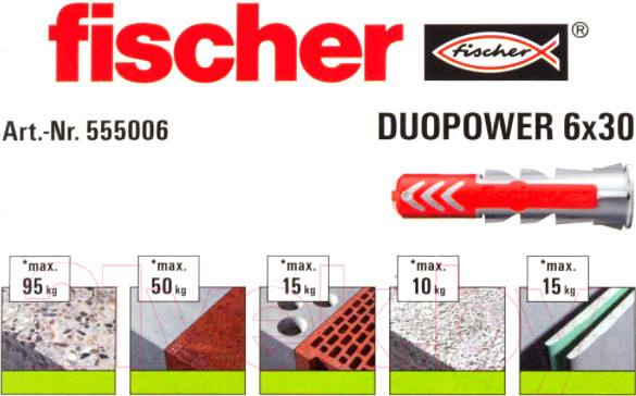 Изображение товара Дюбель универсальный FISCHER Duopower 6x30 (100шт)