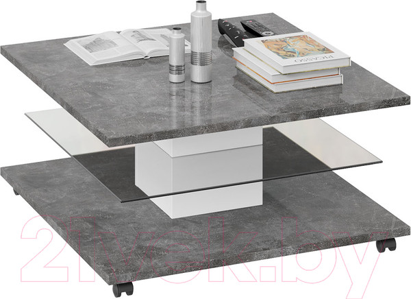 Изображение товара Журнальный столик ТриЯ Diamond тип 1 (белый/ателье темный глянец)