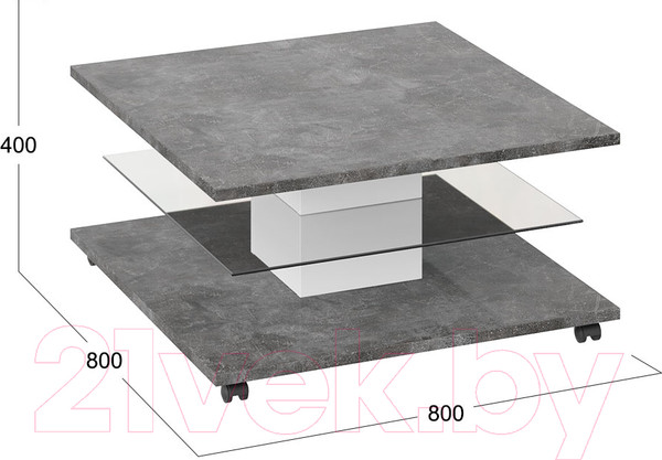 Изображение товара Журнальный столик ТриЯ Diamond тип 1 (белый/ателье темный глянец)