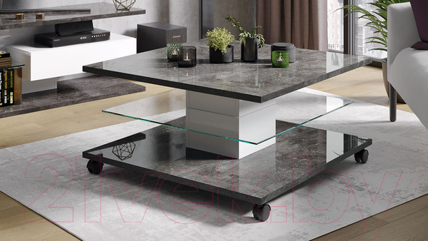 Изображение товара Журнальный столик ТриЯ Diamond тип 1 (белый/ателье темный глянец)