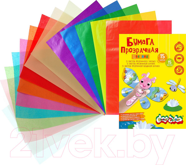Изображение товара Набор цветной бумаги Каляка-Маляка Прозрачная / БЦПКМ15 (15цв)