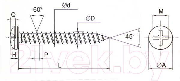 Изображение товара Шуруп ЕКТ 4.2х60 DIN7981 / CV010336 (1000шт, оцинкованный)