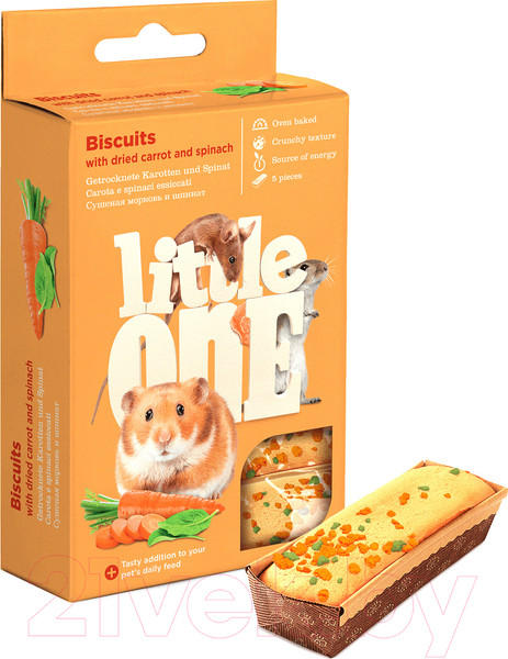 Изображение товара Лакомство для грызунов Mealberry Little One Бисквиты для мелких грызунов с морковью и шпинатом (5x7г)