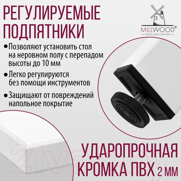Изображение товара Обеденный стол Millwood Сеул Л 160x80 (белый/металл белый)