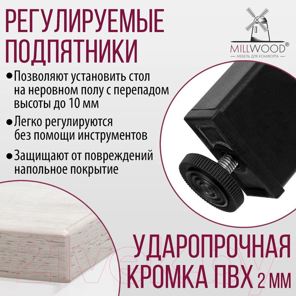 Изображение товара Обеденный стол Millwood Сеул Л 160x80 (дуб белый крафт/металл черный)