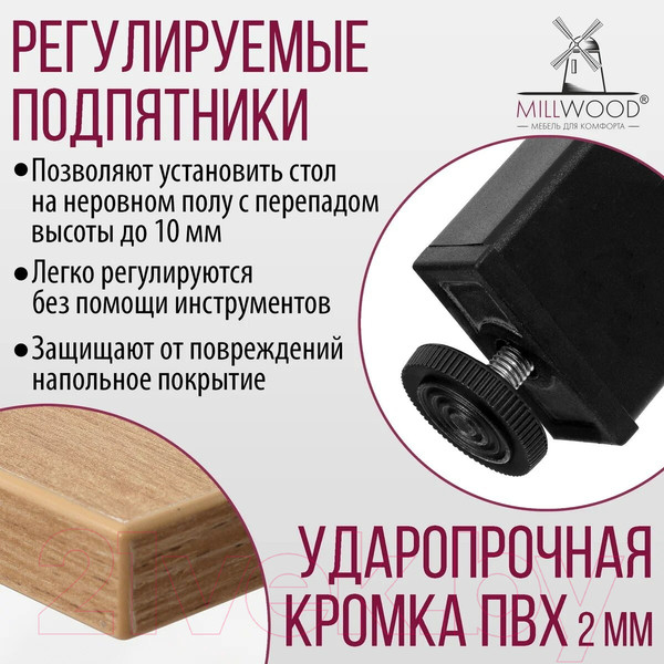 Изображение товара Обеденный стол Millwood Сеул Л 160x80 (дуб золотой крафт/металл черный)