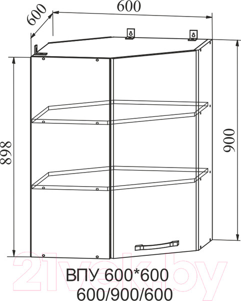 Изображение товара Шкаф навесной для кухни ДСВ Тренто ВПУ 600 правый (серый/белый)