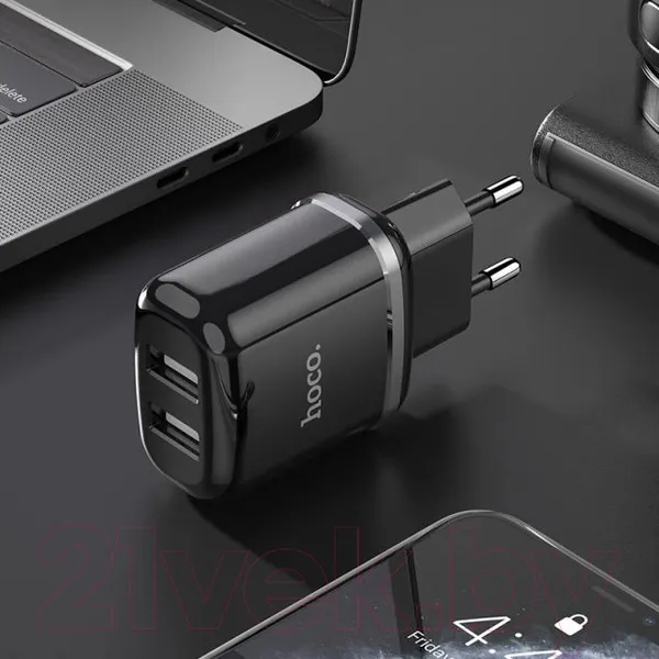 Изображение товара Зарядное устройство сетевое Hoco N4 + кабель AM-Type-C / 23753-N4TBK (1м, черный)