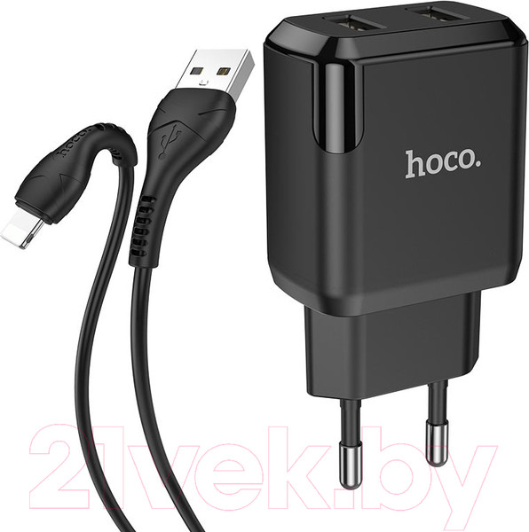 Изображение товара Зарядное устройство сетевое Hoco N7 + кабель AM-8pin Lightning / 23753-N7iBK (1м, черный)