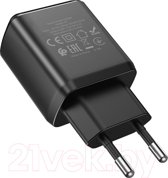 Изображение товара Зарядное устройство сетевое Hoco N7 + кабель AM-8pin Lightning / 23753-N7iBK (1м, черный)