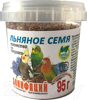 Изображение товара Лакомство для птиц Бонифаций Льняное семя (95г)