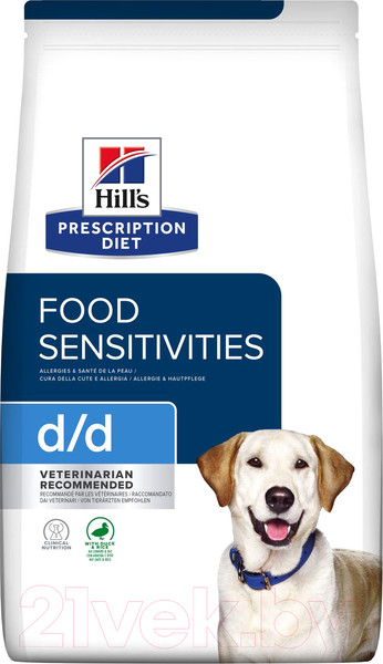 Изображение товара Сухой ветеринарный корм для собак Hill's Prescription Diet Food Sensitivities d/d Duck&Rice / 605841 (4кг)