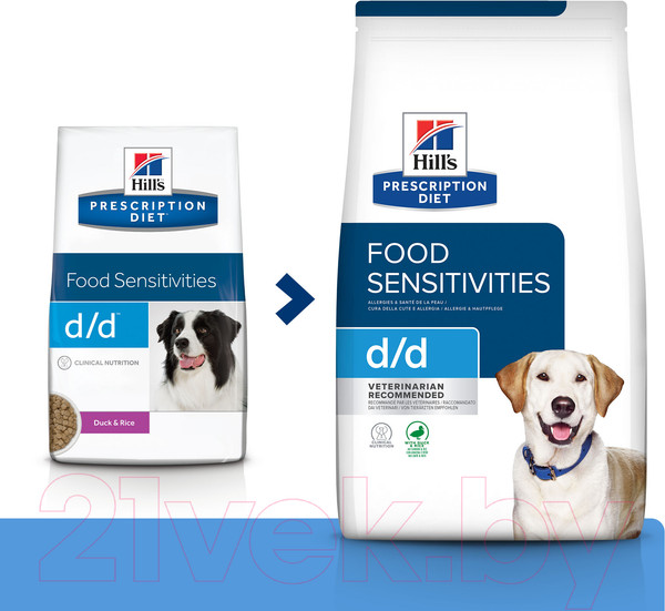 Изображение товара Сухой ветеринарный корм для собак Hill's Prescription Diet Food Sensitivities d/d Duck&Rice / 605841 (4кг)