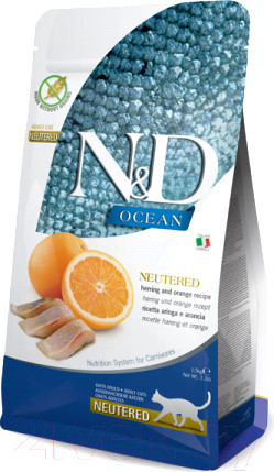 Изображение товара Сухой корм для кошек Farmina N&D Ocean Cat Herring & Orange Adult Neutered (5кг)
