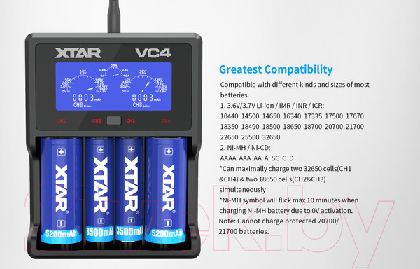 Изображение товара Зарядное устройство для аккумуляторов XTAR VC4