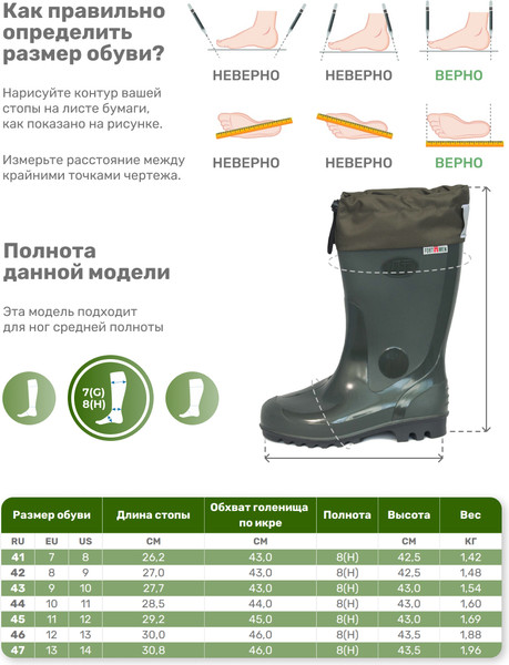 Изображение товара Сапоги для охоты и рыбалки FortMen ПВХ с манжетой 02(С) 430 (р-р 45)