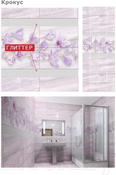 Изображение товара Панель ПВХ КронаПласт Unique Крокус с глиттером серебро (2700x250x8мм)