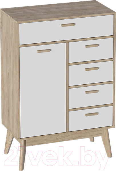 Изображение товара Тумба Мебельград Калгари высокий (дуб натуральный светлый/белый матовый)