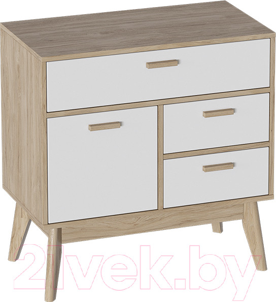 Изображение товара Тумба Мебельград Калгари дв и 3ящ (дуб натуральный светлый/белый матовый)