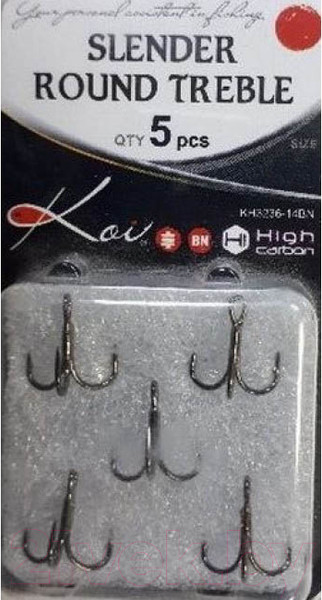 Изображение товара Набор крючков рыболовных KOI Slender Round Treble 16 INT тройник (5шт, BN)