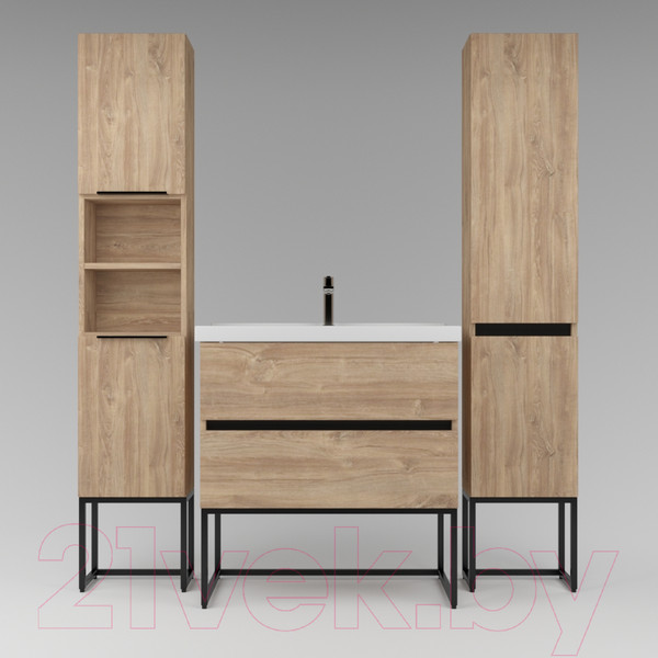 Изображение товара Тумба под умывальник Дабер 012 / Т12.6.2.6Ч (дуб канзас коричневый/черный)