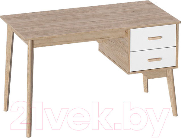 Изображение товара Письменный стол Мебельград Калгари с тумбой (дуб натуральный светлый/белый матовый)