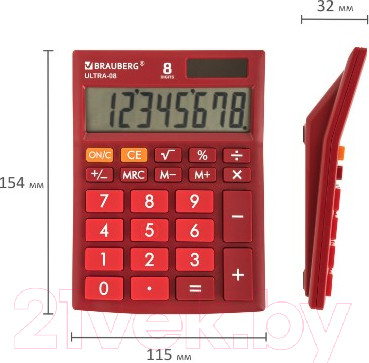 Изображение товара Калькулятор Brauberg Ultra-08-WR / 250510 (бордовый)