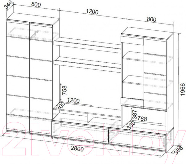 Изображение товара Стенка NN мебель МГС 7 исп 1 (дуб венге/белый глянец)