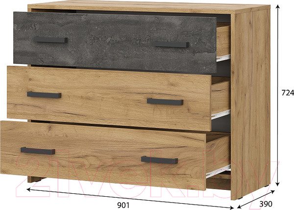 Изображение товара Комод NN мебель МСП 1 3ящ (дуб золотой/камень темный)