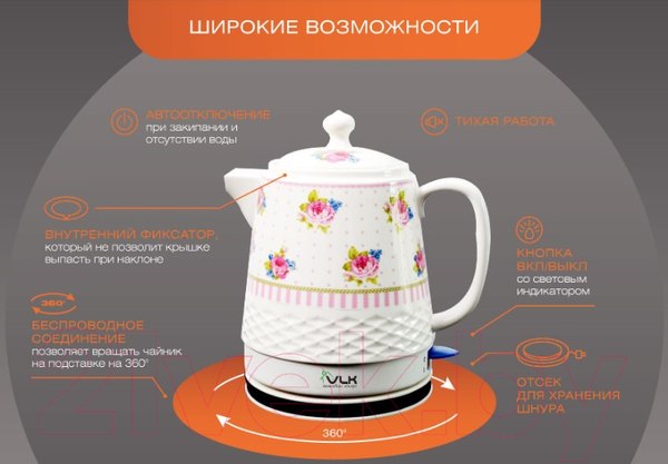 Изображение товара Электрочайник VLK Venice / 6547 (белый/рисунок)