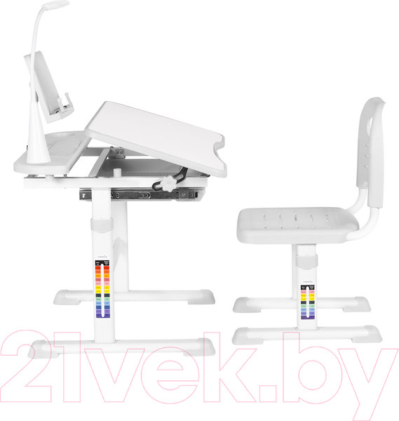 Изображение товара Парта+стул Anatomica Avgusta с ящиком, подставкой и светильником (белый/серый)