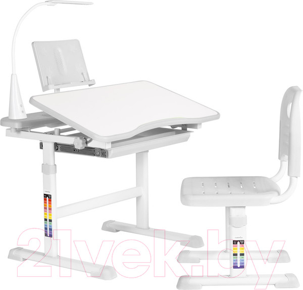 Изображение товара Парта+стул Anatomica Avgusta с ящиком, подставкой и светильником (белый/серый)