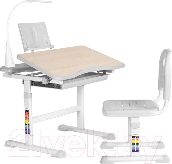 Изображение товара Парта+стул Anatomica Avgusta с ящиком, подставкой и светильником (клен/серый)