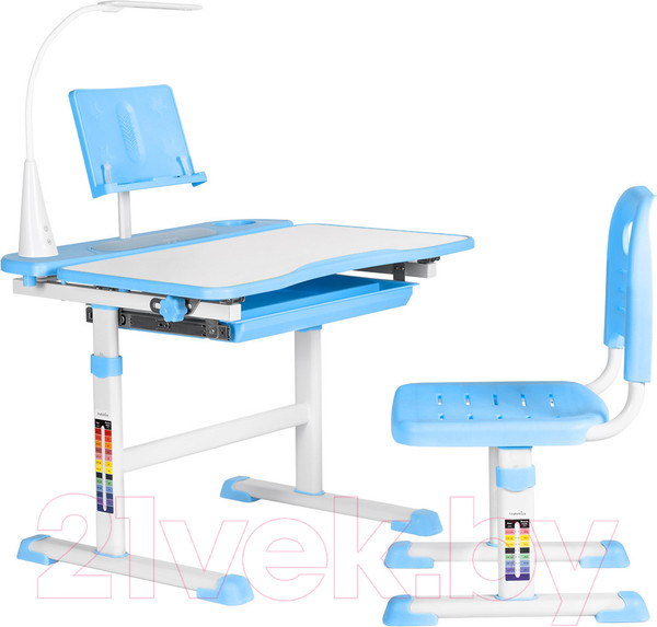 Изображение товара Парта+стул Anatomica Avgusta с ящиком, подставкой и светильником (белый/голубой)