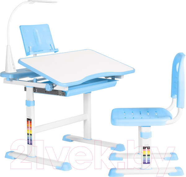Изображение товара Парта+стул Anatomica Avgusta с ящиком, подставкой и светильником (белый/голубой)