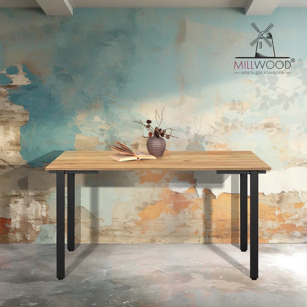 Изображение товара Обеденный стол Millwood Прага Л18 120x70 (дуб золотой крафт/металл черный)